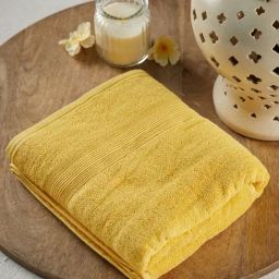 Fabindia Sancha Yellow Cotton Woven Towel-image-5