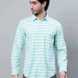Cantabil Blue Cotton Regular fit Stripes Shirts-image-91