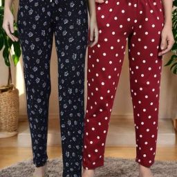 Kryptic Maroon & Navy Cotton Relaxed Fit Printed Lounge Pants - Pack of 2-image-80