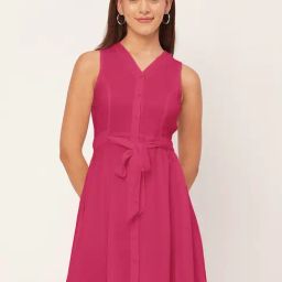 Moomaya Dark Pink Regular Fit Shirt Dress-picture-31