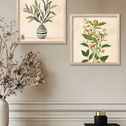 Kotart Beige & Green 2 Pieces Floral Printed Wooden Wall Paintings-image-86
