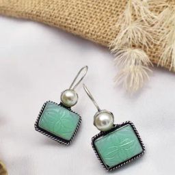 Teejh Ethnic Diti Mint Green Stone & Pearl Drop Earrings-27