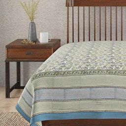 Fabindia Coramandel Blue Cotton Printed 116 TC Double Bed Cover-image-98