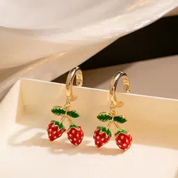 SUYUG Gold-Plated Strawberry Shaped Korean Hoop Earrings-48