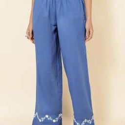 Fabindia Blue Cotton Embroidered Palazzos-picture-17