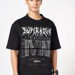 Street 808 By Pantaloons Black Cotton Boxy Fit Printed T-Shirt-picture-1