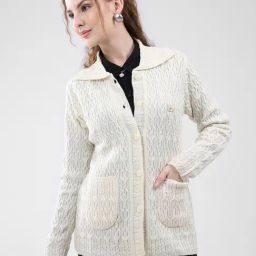 Monte Carlo White Blend Wool Woven Design Cardigan-image-70