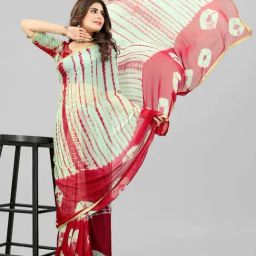 APNISHA Green & Red Printed Saree With Unstitched Blouse-18
