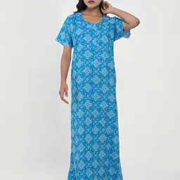 Apratim Women Printed Pure Cotton Maxi Nightdress-image-91