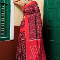 Unnati Silks Maroon & Red Printed Saree With Unstitched Blouse-picture-23