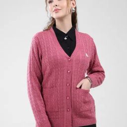 Monte Carlo Pink Blend Wool Woven Design Cardigan-image-79