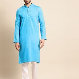 RAJUBHAI HARGOVINDAS Men Blue Pastels Kurta-picture-48