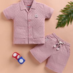 KIDZELLO Boys Pure Cotton Self Design Shirt with Shorts Clothing Set-image-56