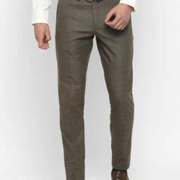 Turtle Brown Cotton Ultra Slim Fit Checks Trousers-image-20