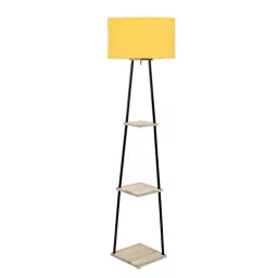 Sanded Edge Wood Yellow Castle 3 Tier Shelf Storage Floor Lamp with Walnut Polish Shelf-39