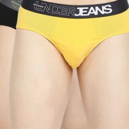 UnderJeans by Spykar Yellow & Black Regular Fit Briefs - Pack Of 2-image-57