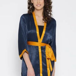 Erotissch Navy Solid V Neck Robe-picture-34