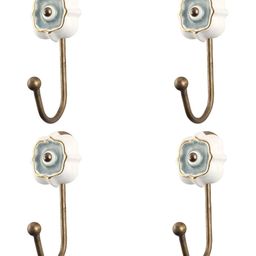 IndianShelf White & Blue 4 Pieces Ceramic Wall Hooks-15