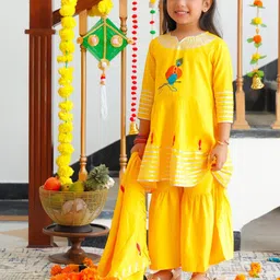 Thread & Button Girls Printed Regular Kurta with Trousers & With Dupatta image 4