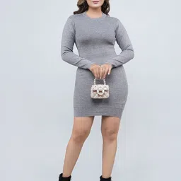 FEVERFEW Women Striped Round Neck Bodycon Dress-picture-2