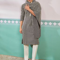 VASTRAMAY Men Ethnic Motifs Embroidered Regular Sequinned Kurta with Trousers & With Dupatta-9