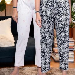 Kryptic Black & Pink Cotton Relaxed Fit Printed Lounge Pants - Pack of 2-image-76