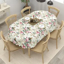 The Home Story Off White Floral Anti-Skid Cotton Oval 6-Seater Table Cover-image-39