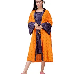 CLYMAA Yellow Pure Cotton Maxi Printed Nightdress-image-89