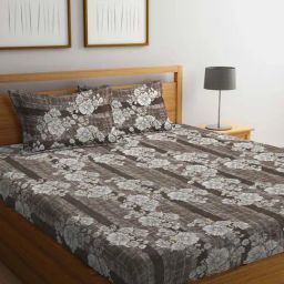 Klotthe Brown Cotton Blend 300 TC Double Bedsheet With 2 Pillow Covers-image-84