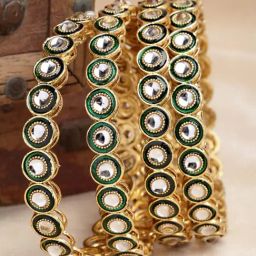 Karatcart Antique Gold-Plated Green Kundan Rajwadi Bangles for Women - Set of 4-12