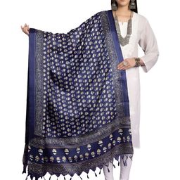 LOOM LEGACY Floral Block Printed Art Silk Dupatta-48