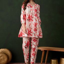 Sangria Women Printed Pure Cotton A-Line Kurti With Trouser-55
