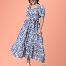 Krunal Raiyani Women Floral Printed Square-Neck Puff Sleeve Midi Fit & Flare Dress-picture-13