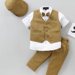 Robo Fry Full Sleeves Textured Party Suit with Bow and Cap - Khaki-picture-46