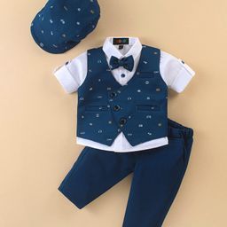 Robo Fry Full Sleeves Party Suits With Bow & Cap - Blue & White-image-14