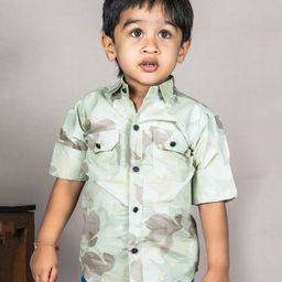 Polka Tots  Full Sleeves Camouflage Printed Shirt - Green-image-92