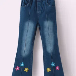 Kookie Kids Full LengthDenim Jeans with Floral Embroidery - Blue-picture-36