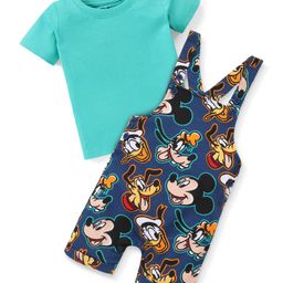 Babyhug Disney Cotton Knit Dungarees with Half Sleeves T-Shirt Mickey Mouse Print - Blue-image-55