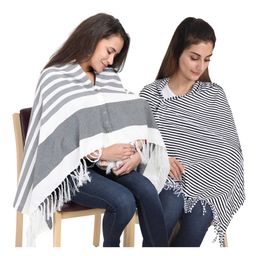 Lulamom Multi-Purpose Breast Feeding Nursing Striped Shawl - Pack of 2 (Grey & Black )-image-99