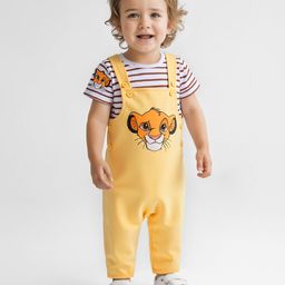 Babyhug Disney Single Jersey Knit Dungaree with Half Sleeve T-Shirt Lion King Print - Yellow-image-21