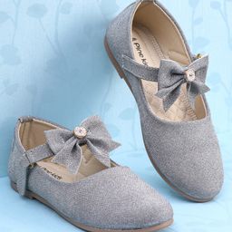 Pine Kids Ballerinas with Velcro Closure & Bow Applique - Silver-image-27
