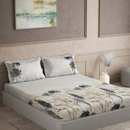 DDecor GreyWhite Floral Cotton180 TC King Bedsheet with 2 Pillow Covers-image-33