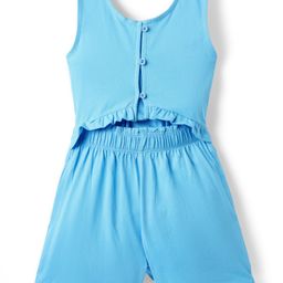Primo Gino Cotton Knit Sleeveless Solid Color Gathered Waistline Jumpsuit - Light Blue-image-89