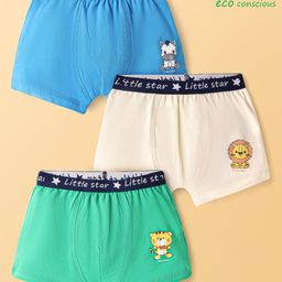 Babyoye Cotton Knit Trunk with Animal Print Pack of 3 - Green White & Blue-image-93