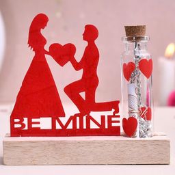 CraftVatika Be Mine Love Couple Valentines Showpiece With Wooden Base Propose Gift For Girlfriend And Boyfriend-image-84