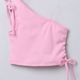 Taffykids One Shoulder Self Design Crop Top - Pink-image-3
