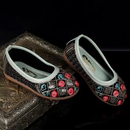 SHOES FOR JUNIORS Floral Embroidered & Sequins Embellished Ballerinas - Green-image-61