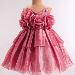 Enfance Sleeveless Floral Applique Detailed Layered Knee Length Dress - Dark Peach-picture-7