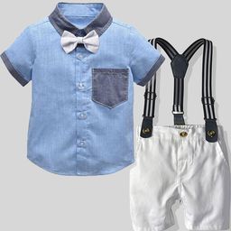 LULU & SKY Boys Pure Cotton Shirt With Suspender Shorts-image-89