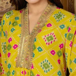 SANISA Women Ethnic Motifs Printed Regular Sequinned Kurta with Trousers & With Dupatta image 2